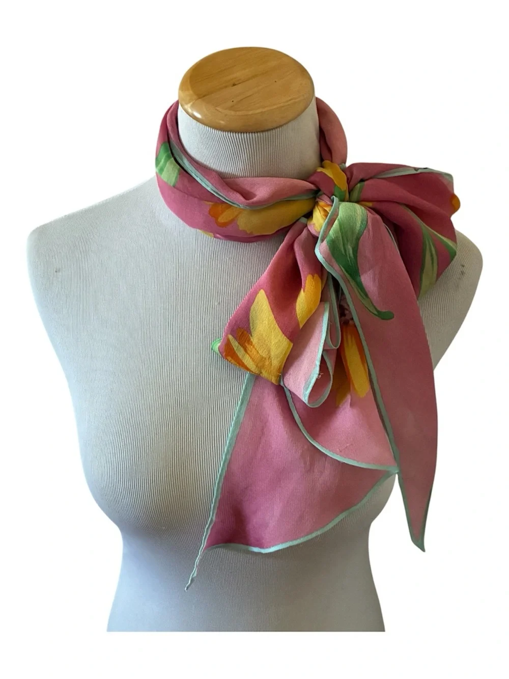 Vintage Ralph Lauren Collection Silk Chiffon Pink Yellow Sunflowers Scarf 13x68